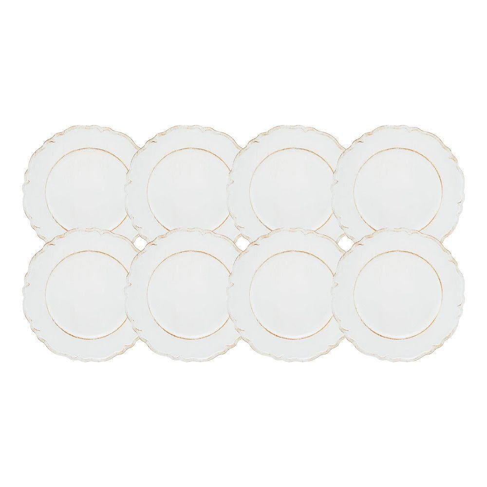 Jogo 8 Sousplat Redondo Patinado Plástico Moon Branco Lyor 33cm