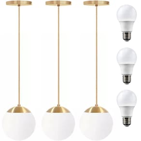 3 X Luminárias Lustre Pendente 215Cm Jabuticaba Globo Vidro