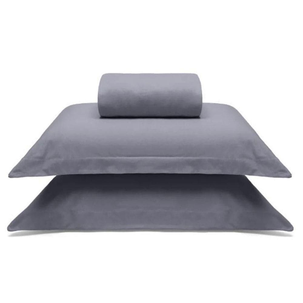 Jogo De Cama Buettner Casal Malha 100% Algodao Liso 3 Peças Image Cinza