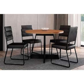 Sala de Jantar Completa Átria 1594 Aço c/ Tampo Madeirado 100cm e 4 Cadeiras 1736 Preto/Nogal - Preto/Preto - Carraro
