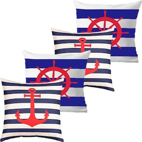 Kit 4 Capas De Almofadas âncora E Timão Vermelho Marítima