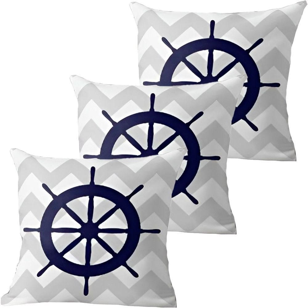 Kit 3 Capas De Almofadas Azul Timão Navegação Marítima