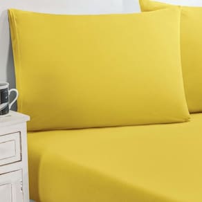 Jogo De Cama Malha Lençol 100% Algodão Gran Moratta 3 Peças King Amarelo