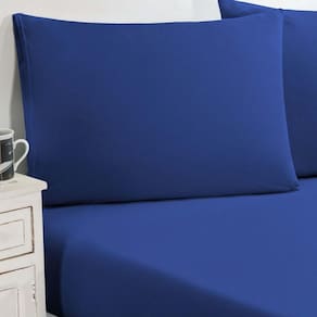 Jogo De Cama Malha Lençol 100% Algodão Gran Moratta 3 Peças King Azul Royal
