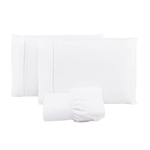 Jogo Lençol 400 Fios Ponto Palito Cama Queen 3pçs Poliéster - Branco
