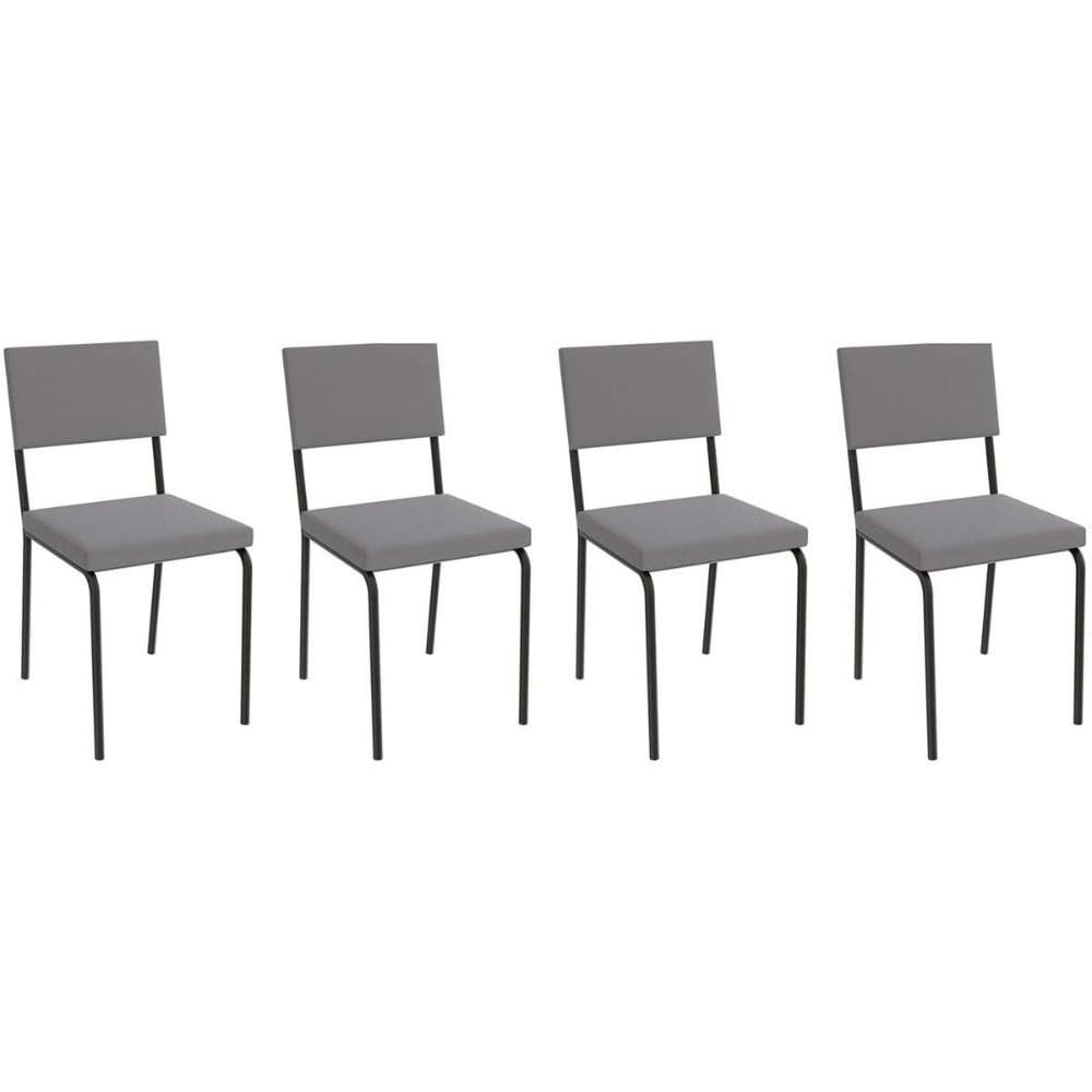 Cadeira Sala de Jantar Zaria 2C128 Kit 4 Un Preto Fosco/Cinza A050 Suede Suede - Kappesberg