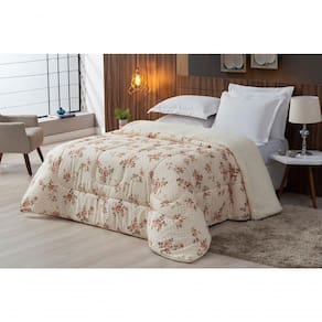 Coberdrom Sherpa/percal 180 Fios Estampado King Gran Moratta 01 Peça - Floral Salmão