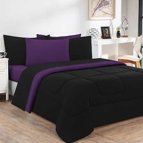 Kit Edredom + Jogo De Lençol 100% Algodão Gran Moratta 7 Peças Queen Preto-roxo