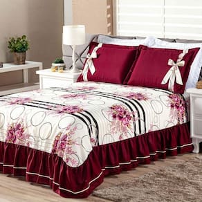 Cobre Leito Isabela Queen 3 Pecas - Floral Vinho