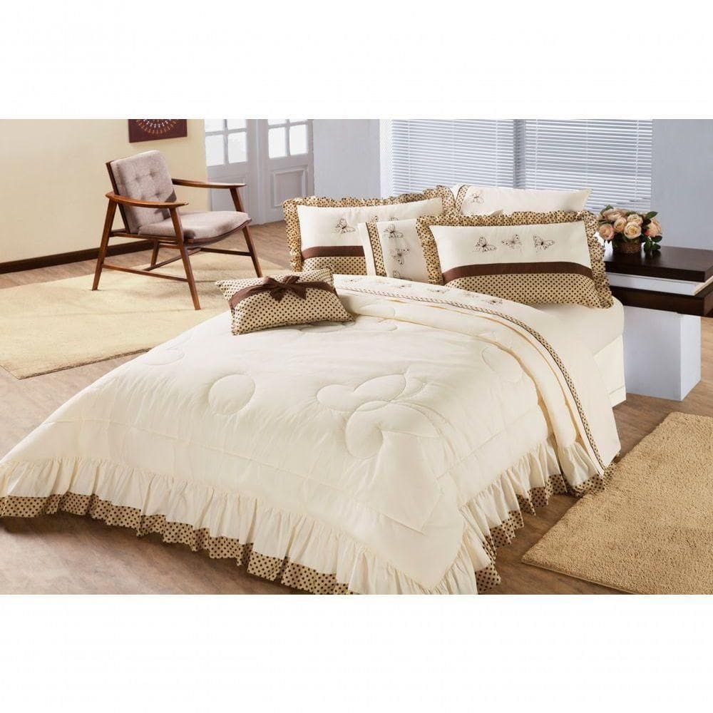 Kit Edredom Com Babado Naturalle Aquarela Queen 5 Pecas Palha-marrom