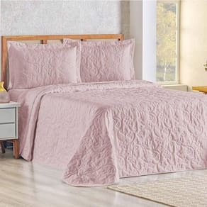 Cobre Leito Queen Bouti Mavie Floral 180 Fios 3 Peças - Rose