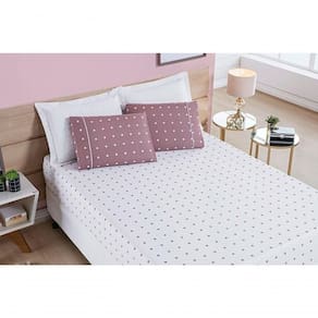 Jogo De Cama Lençol 200 Fios Petit Poá King 03 Peças - Rose