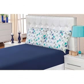 Jogo De Cama Malha King Quality 03 Peças - Geométrico Azul