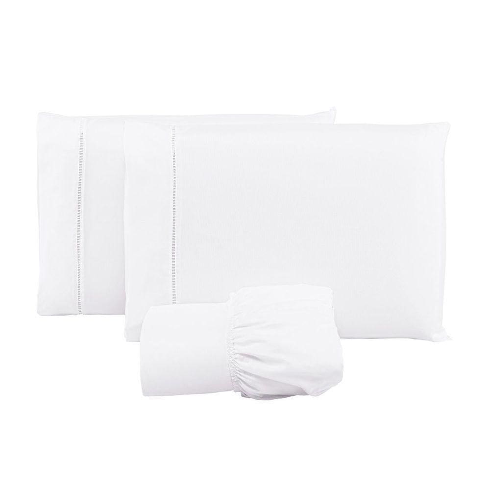 Jogo Lençol 400 Fios Ponto Palito Cama King 3pçs Poliéster - Branco