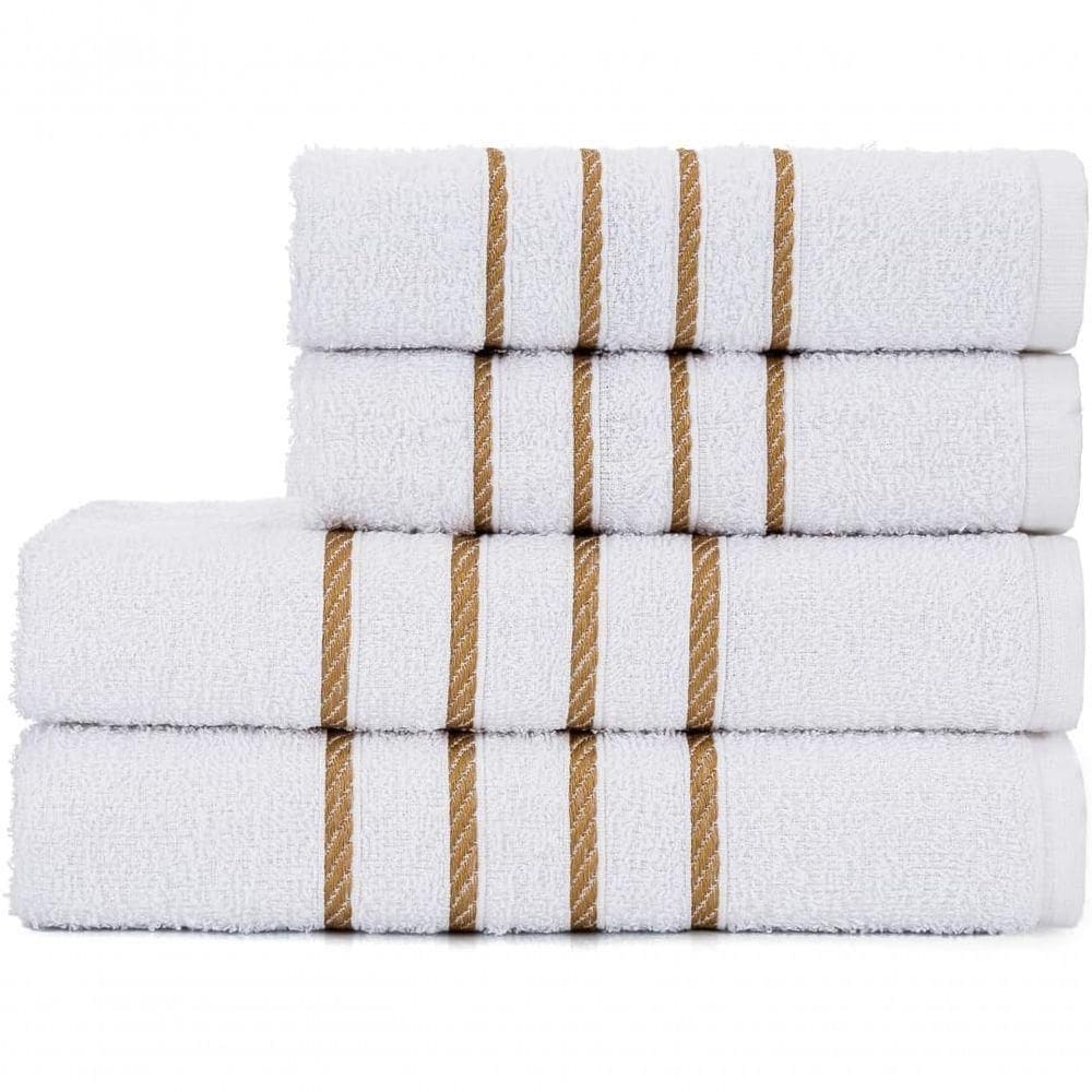 Jogo De Toalha Montreal 2 Banho + 2 Rosto Dourado 100% Algodão Alta Absorção Branco