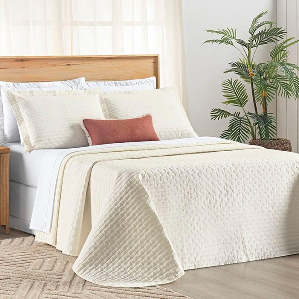 Cobre Leito King Verity 200 Fios Bordado 3 Peças - Palha