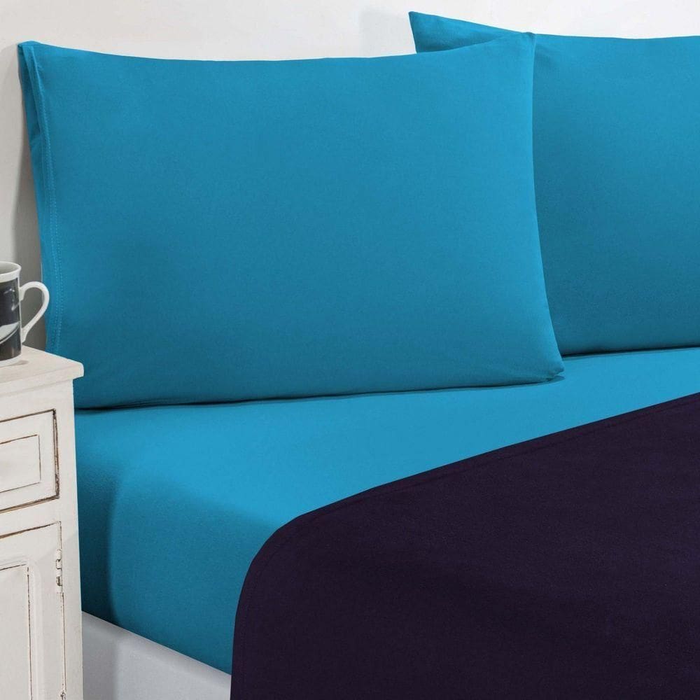 Jogo De Cama Malha Lençol 100% Algodão Gran Moratta 4 Peças Queen Roxo-azul Turqueza