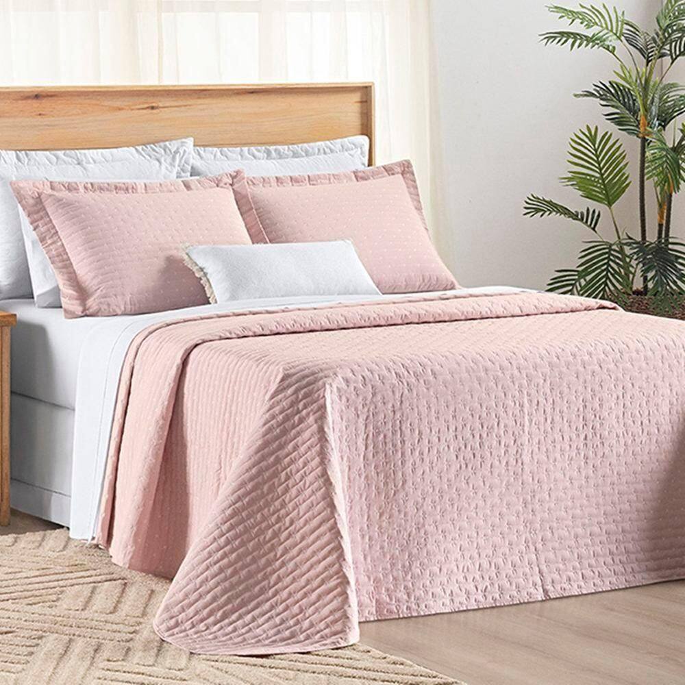 Cobre Leito King Verity 200 Fios Bordado 3 Peças - Rosa