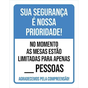 Placa Distanciamento Social Mesas Limitadas Pessoas 36X46