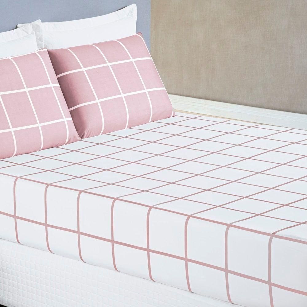Jogo De Cama Lençol 200 Fios Austin Casal Padrão 03 Peças Rosa