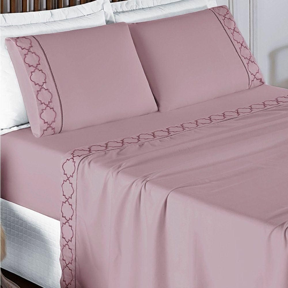 Jogo De Lençol Queen Infinity 300 Fios Bordado 4 Peças Cor Uva