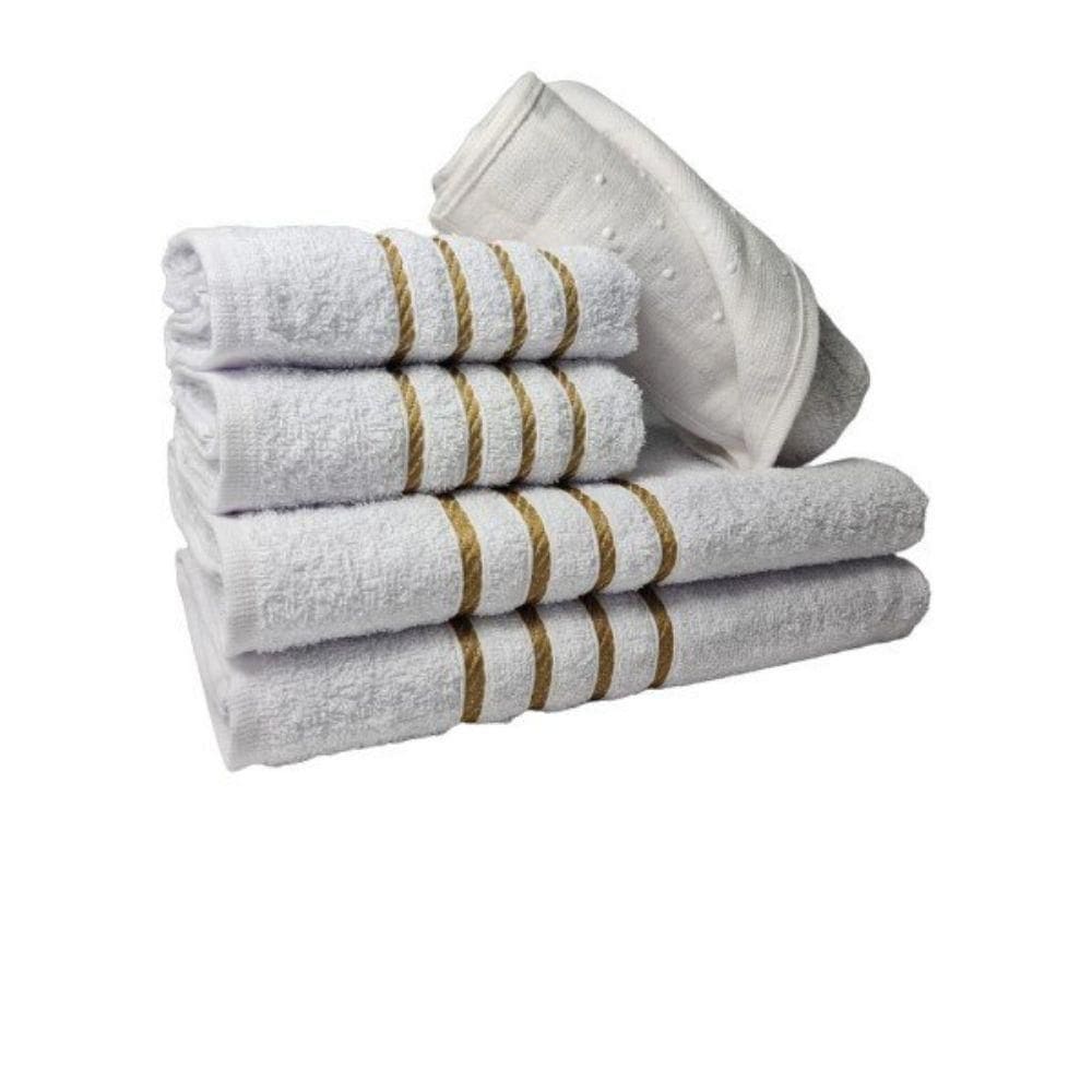 Jogo De Toalha 2 Banho 2 Rosto 1 Piso - 5pçs Coleção Montreal 100% Algodão Branca