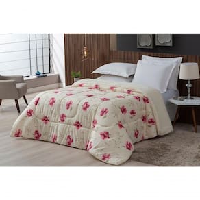 Coberdrom Sherpa/percal 180 Fios Estampado Solteiro Gran Moratta 01 Peça - Floral Rose