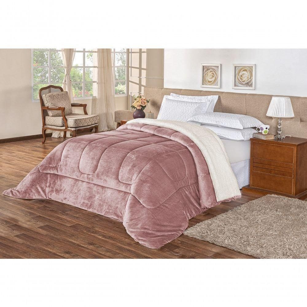 Coberdrom Pele De Carneiro Sherpa Everest Casal Padrão 01 Peça - Rosê