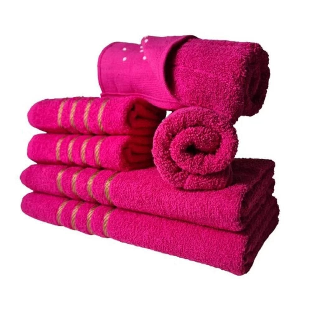Jogos De Toalhas 2 Banhos 2 Rosto 2 Tapetes 6pçs Rosa