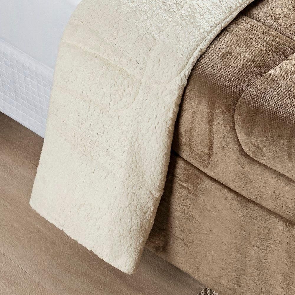 Coberdrom Sherpa E Flannel Everest Queen Manta Alta 150g 01 Peça - Caqui