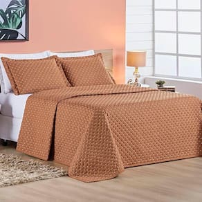 Cobre Leito Casal Padrão Ravena Bordado Micropercal 200 Fios 3 Peças - Terracota