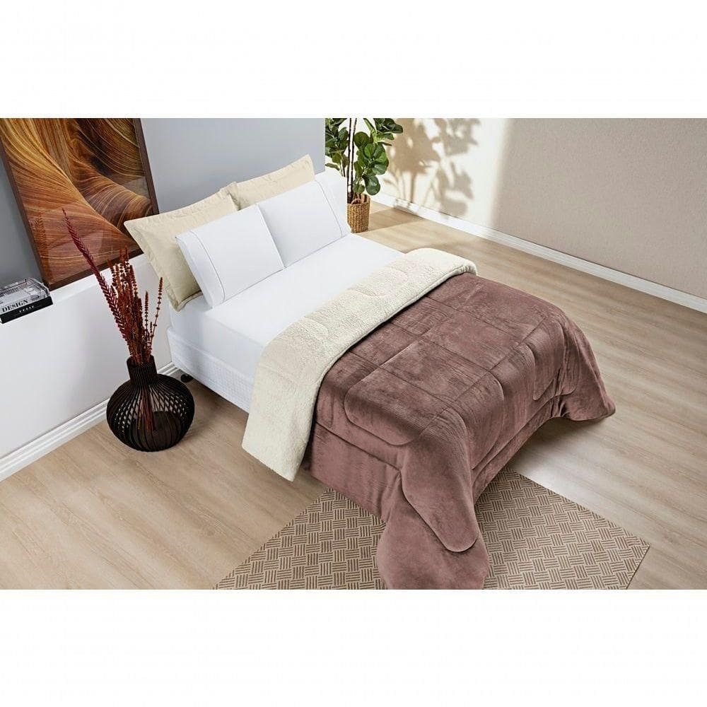 Coberdrom Sherpa E Flannel Everest Solteiro Manta Alta 150g 01 Peça - Rose