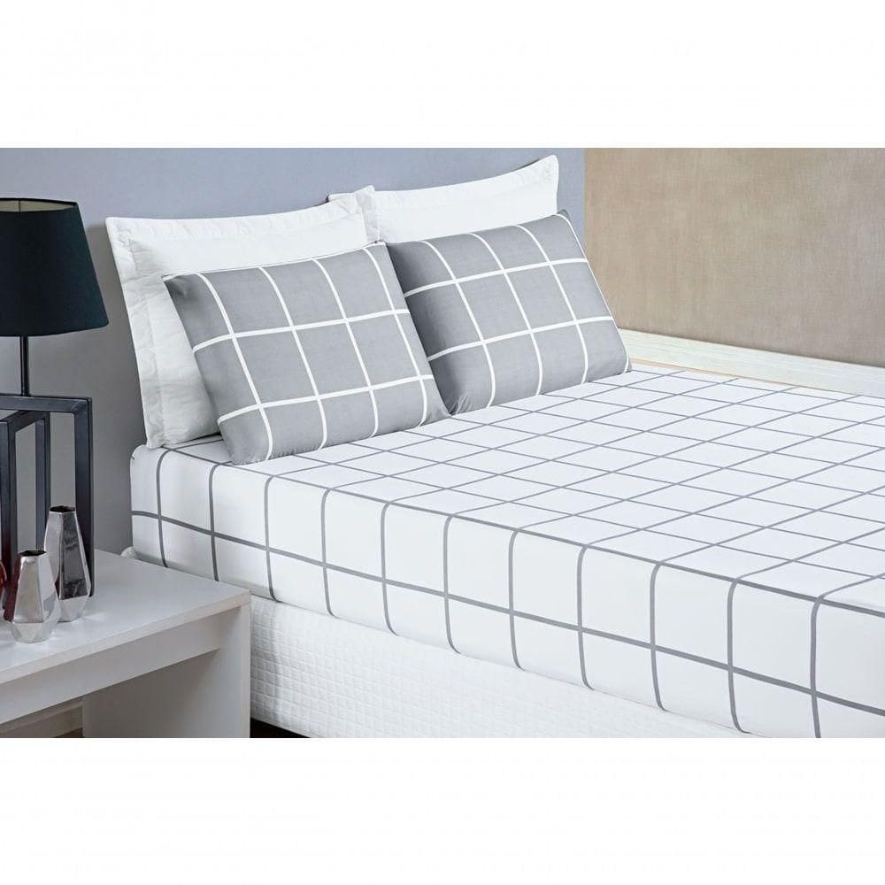 Jogo De Cama Lençol 200 Fios Austin Queen 03 Peças Cinza