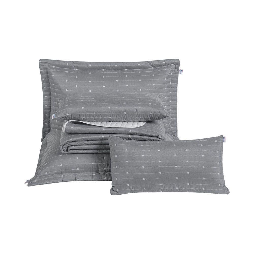 Kit Cobre Leito Queen 7 Peças Bordado Urbany 100% Poliéster Hipercal 400 Fios Cor:cinza