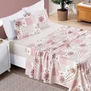 Jogo De Cama Lençol Bouti Estampado Casal Padrão 04 Peças Rosa Matura