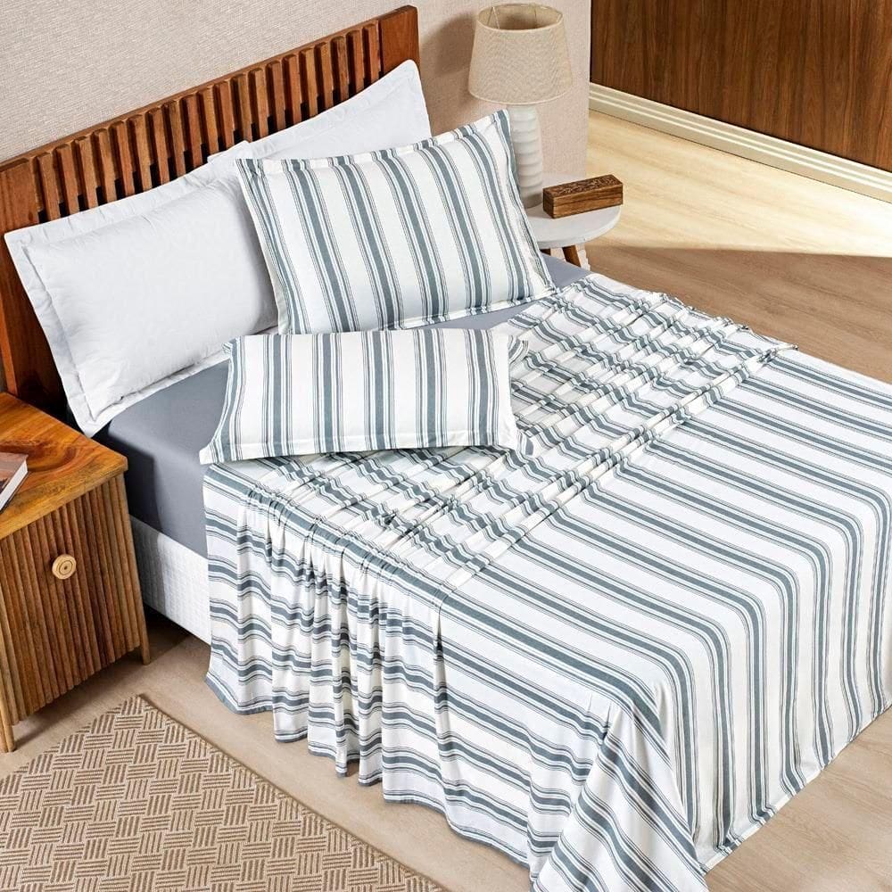 Jogo De Cama 100% Algodão Marin King 04 Peças Cinza