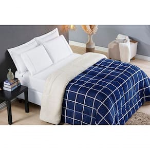 Coberdrom Sherpa E Flannel Austin Solteiro Manta 150g 01 Peça - Marinho