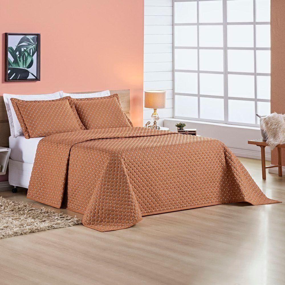 Cobre Leito 200 Fios Casal Ravena 03 Peças - Terracota