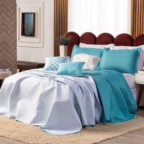 Kit Cobre Leito Miami Tiffany/branco Dupla Face Casal Padrão 06 Peças