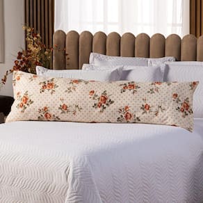 Capa Fronha De Xuxão Avulsa 1,45m X 45cm - Percal 140 Fios 100% Algodão Floral Salmão