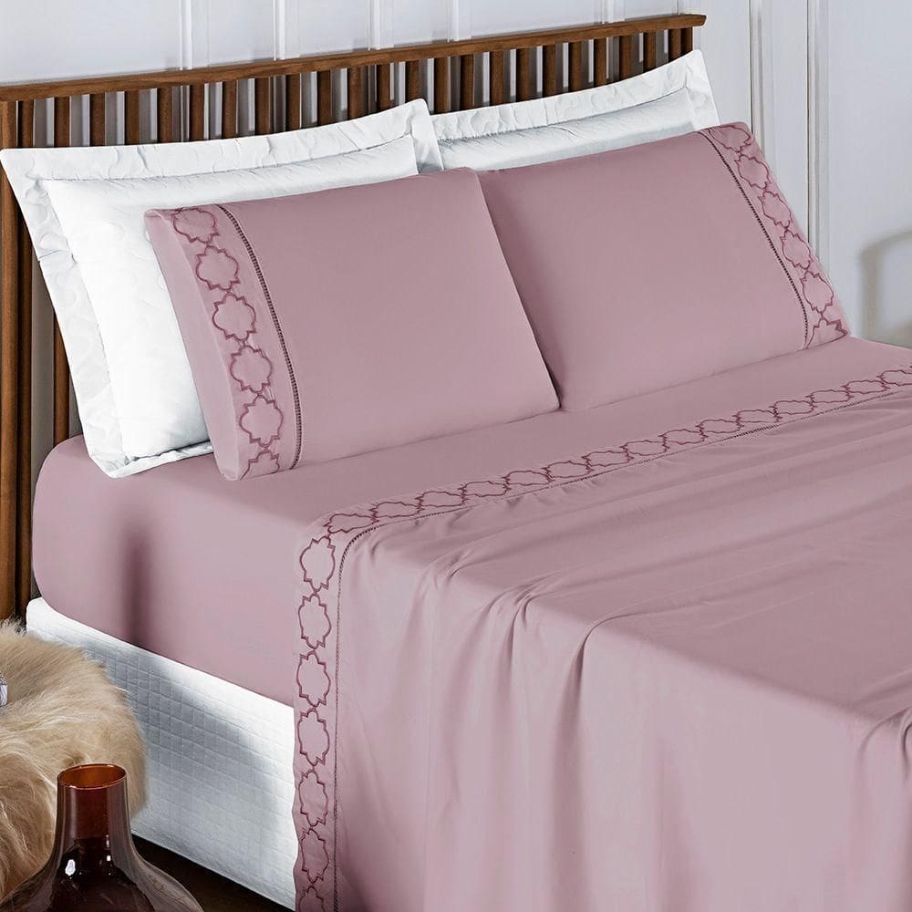 Jogo De Cama 300 Fios Bordado King Infinity 04 Peças - Frapê De Uva