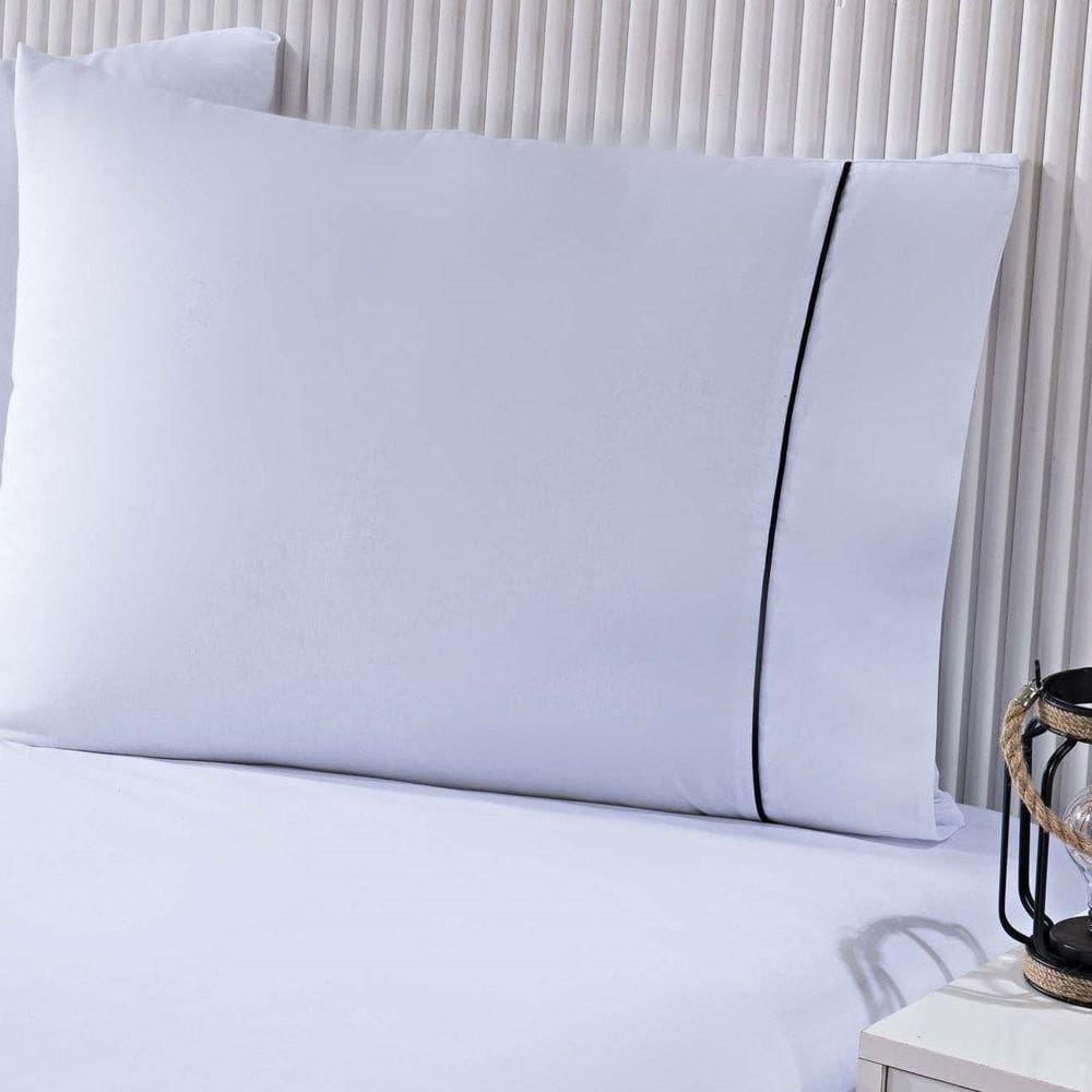 Jogo De Cama Lençol 100% Algodão Percal 150 Fios Queen Gran Moratta 3 Peças - Branco E Cinza