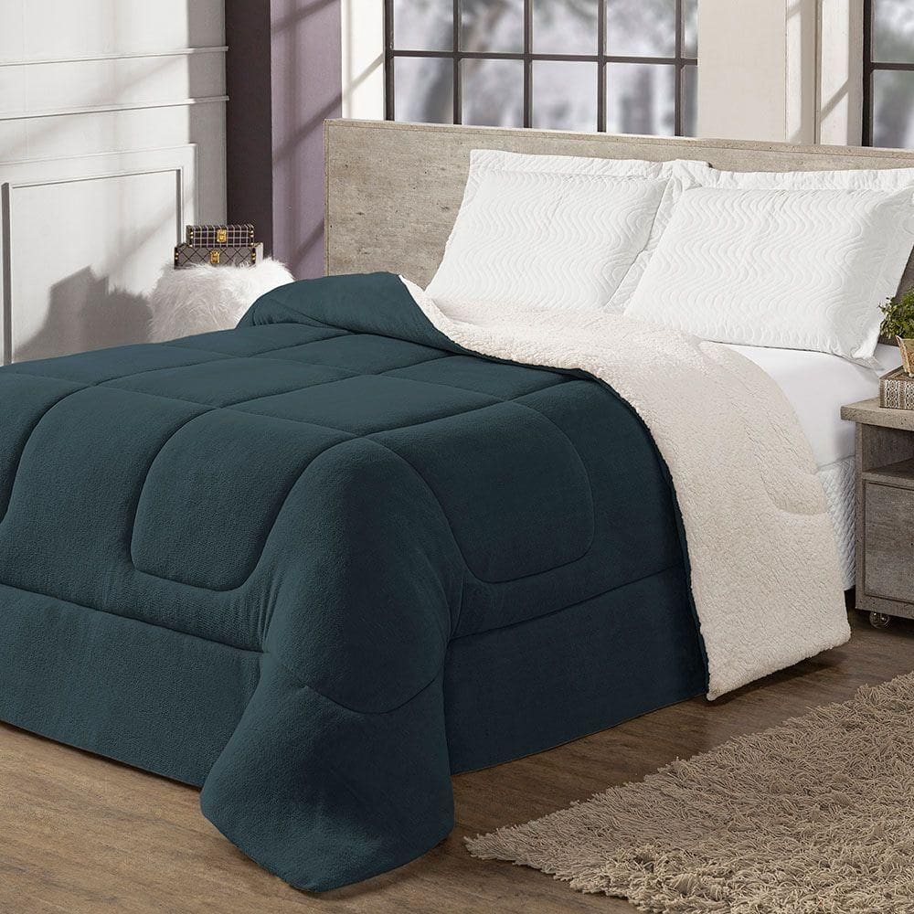 Coberdrom Cobertor Solteiro 1 Peça Maya Manta Soft E Sherpa De Carneiro 100% Poliéster Cor:azul
