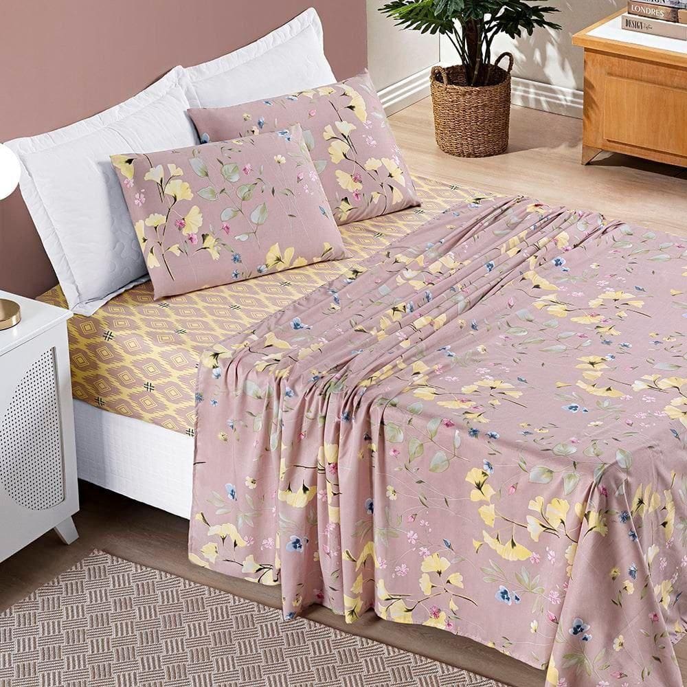 Jogo De Cama Lençol Bouti Estampado King 04 Peças Lavanda