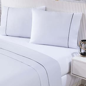 Jogo De Cama Lençol 100% Algodão Percal 150 Fios Casal Gran Moratta 4 Peças - Branco E Cinza