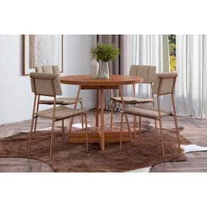Sala de Jantar Completa Átria 1594 Aço c/ Tampo Madeirado 100cm e 4 Cadeiras Lou Rose/Freijó/Nogal - Rose/Areia - Carraro