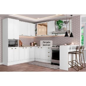 Cozinha Completa Bella 9 Peças (3Aéreos+3Balcões+1TorreQuente+1Ilha+1Complemento) C9P200 Branco - Carraro