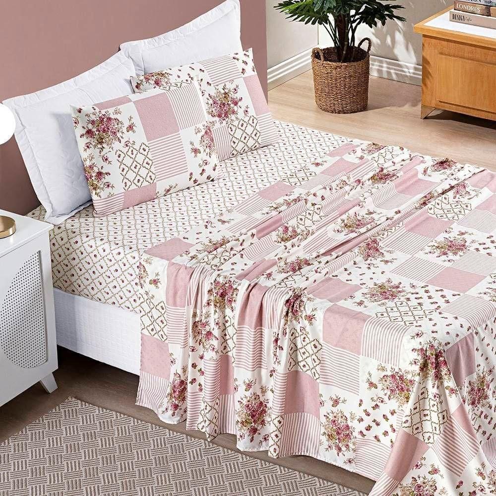 Jogo De Cama Lençol Bouti Estampado Solteiro 03 Peças - Rosa Matura