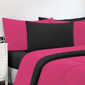 Kit Edredom + Jogo De Lençol Malha 100% Algodão Gran Moratta 4 Peças Solteiro - Pink -preto
