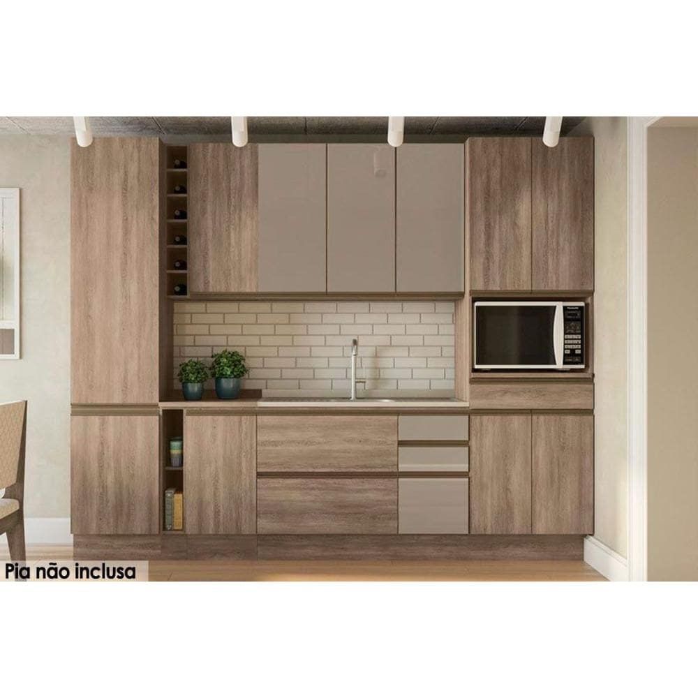Cozinha Completa Maxxi 10 Peças (2Aéreos+2Balcões+2Paneleiros+3Complementos) C10P28 Nogal - Kappesberg